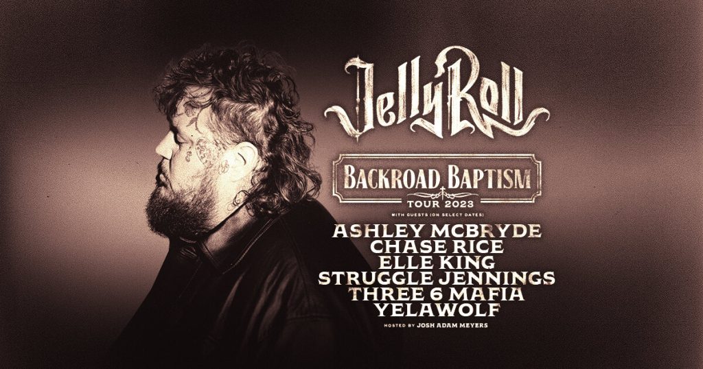 Tour or event poster for Tour Preview: Jelly Roll to Roll Out 44-date US Tour in July