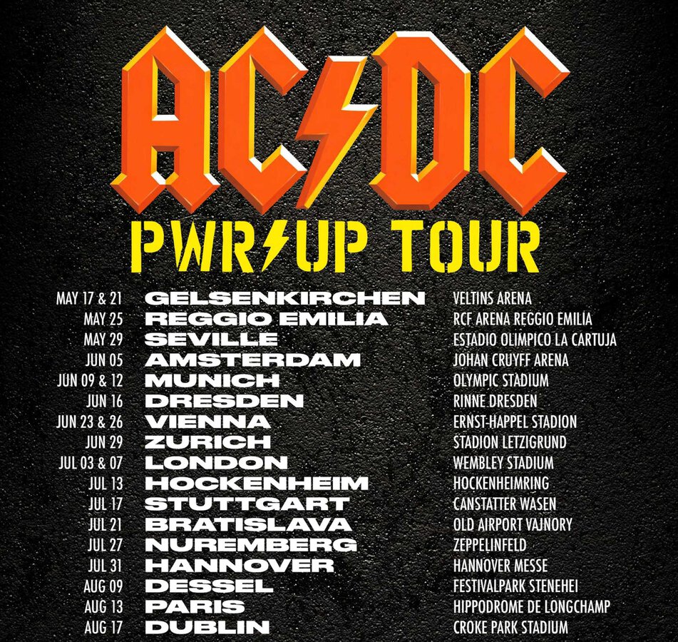 Tour or event poster for AC/DC Kicks Off Power Up Tour with Echos of Power Trip