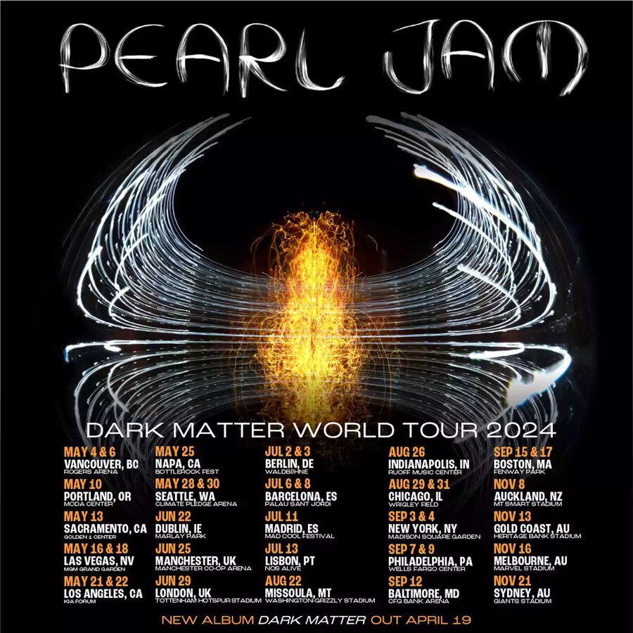 Tour or event poster for Pearl Jam Kicks off New Tour with Live Debuts and Covers