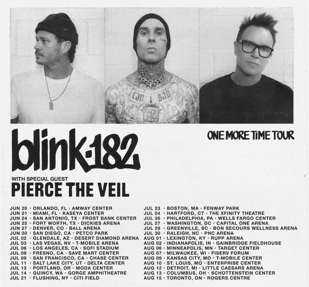 Tour or event poster for Blink-182 Kick Off 2024 North American Tour with Live Debut