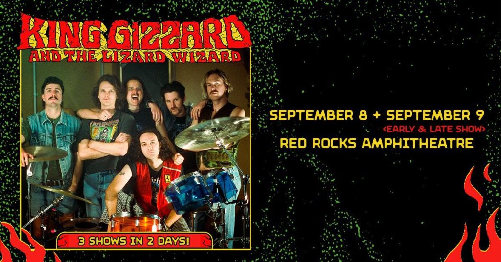 Tour or event poster for King Gizzard and the Lizard Wizard Play 3 Shows in 2 Days