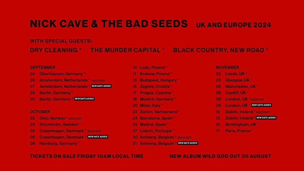 Tour or event poster for Nick Cave Live Debuts ‘Wild God’ at Tour Kickoff