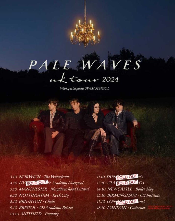 Tour or event poster for Pale Waves Kick Off UK Tour with Live Debuts off ‘Smitten’