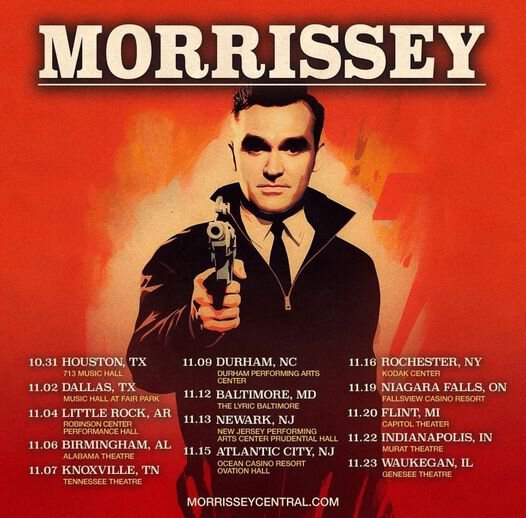 Tour or event poster for Morrissey Cuts Encore Short After Fans Hug Him Too Much