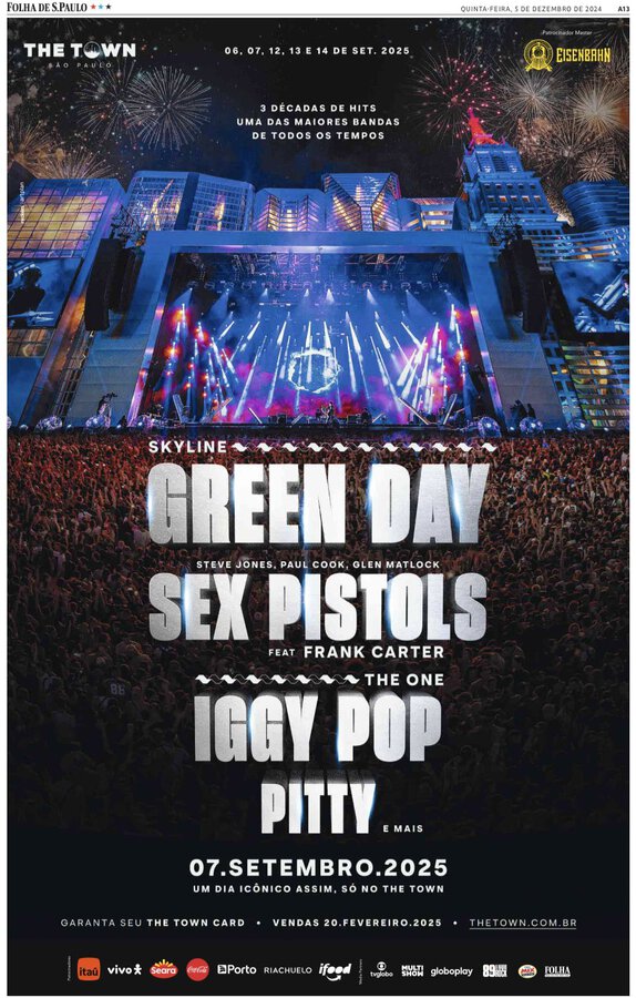 Tour or event poster for Green Day / Sex Pistols / Iggy Pop Announce Brazil 2025 Show