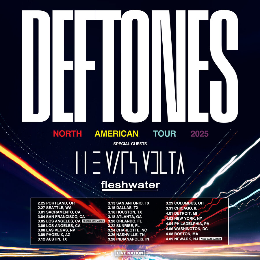 Tour or event poster for Mars Volta Live Debut 18 New Songs While Opening for Deftones