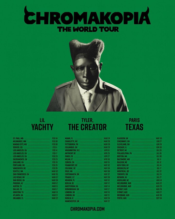 Tour or event poster for Tyler the Creator Kicks Off Chromakopia 2025 Tour in St. Paul