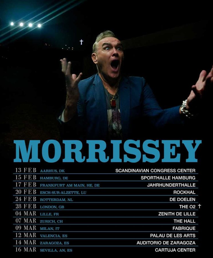 Tour or event poster for Morrissey Kicks Off 2026 Tour: Plays 2 Shows, Cancels 1