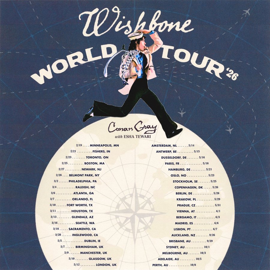Tour or event poster for Conan Gray Live Debuts “The Best” at Wishbone World Tour Kickoff
