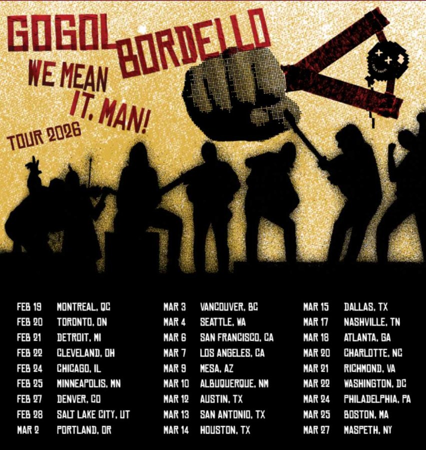 Tour or event poster for Tom Morello Joins Gogol Bordello in LA on “We Mean It, Man”