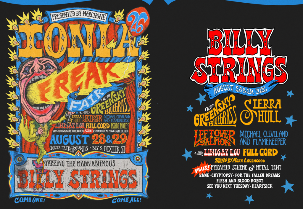 Tour or event poster for Billy Strings Live Debuted A Dozen New Tracks at His Freak Fair