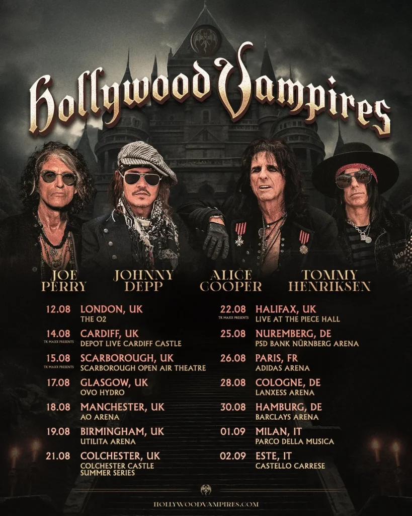 Official Hollywood Vampires UK and Europe 2026 tour poster