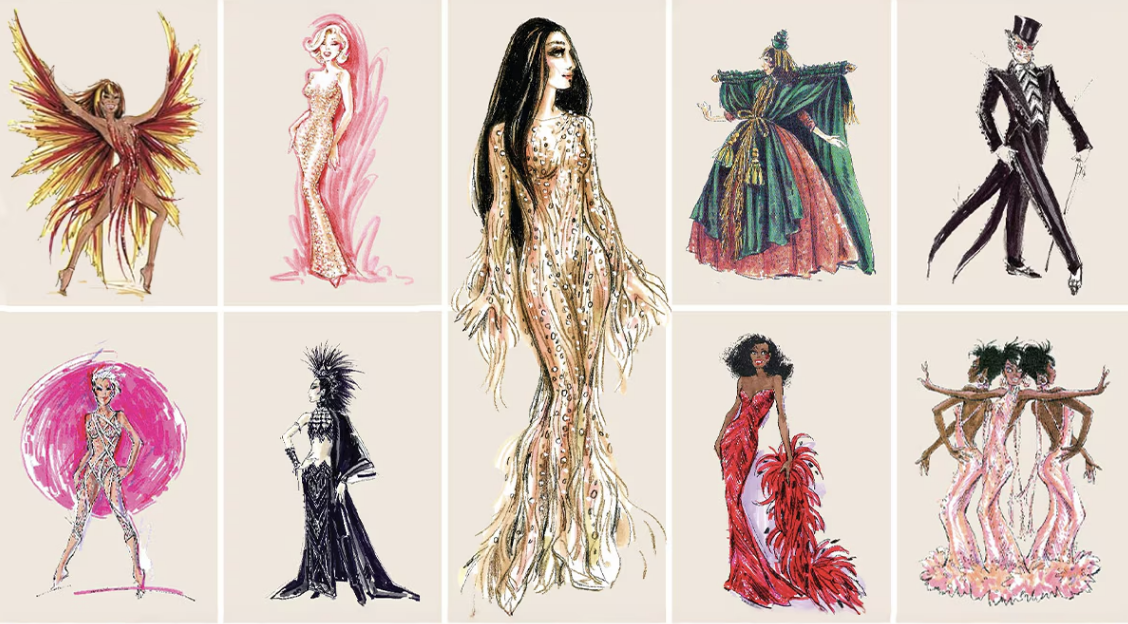 An assortment of Bob Mackie costume sketches