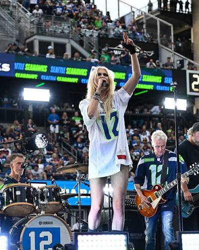 Taylor Momsen performing with Soundgarden at a Seattle Seahawks halftime show